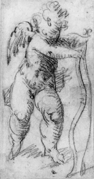 Cupid Bending A Bow (recto); Studies Of Putti (verso) Oil Painting by Giulio Campi