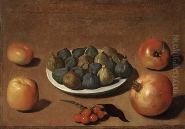 Plate Of Figs With Apples, Cherries And A Pomegranate Oil Painting by Vincenzo Campi