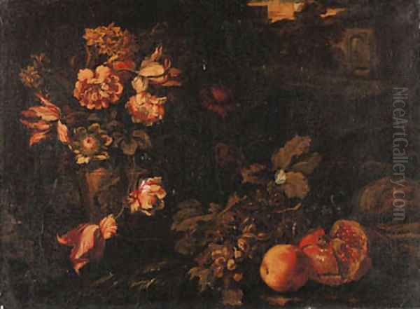 Tulips, narcissi, marigolds and other flowers in an urn Oil Painting by Abraham Bruegel