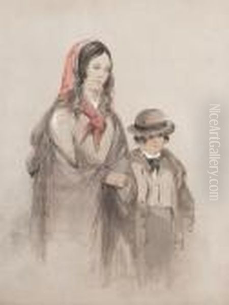 An Irish Mother And Son Oil Painting by George Bryant Campion