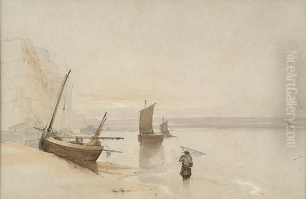 Fishing Boats On Shore Oil Painting by George Bryant Campion