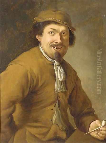 A peasant smoking a clay pipe Oil Painting by Adriaen Brouwer