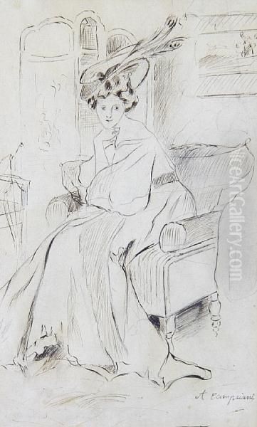 Donna Elegante Seduta In Poltrona by Alceste Campriani