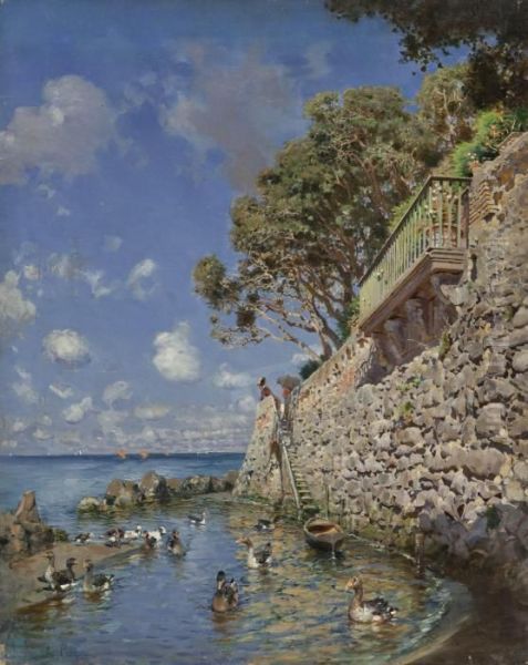 Villa Al Mare Oil Painting by Alceste Campriani