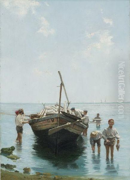 Il Rientro Dalla Pesca Oil Painting by Alceste Campriani