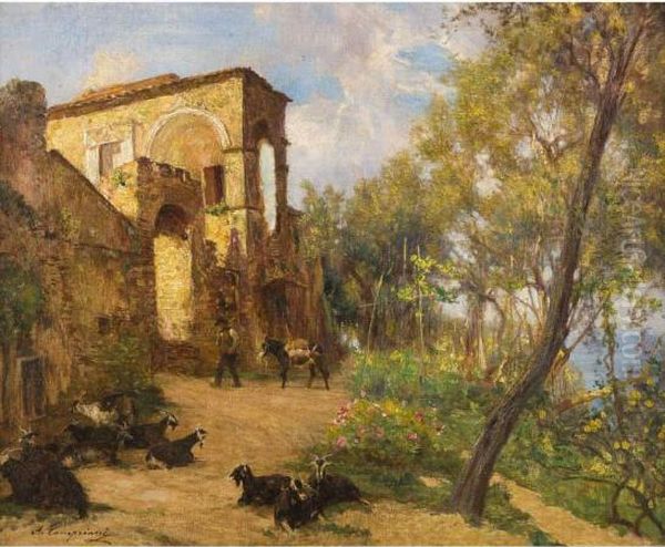 Il Riposo Del Gregge Oil Painting by Alceste Campriani