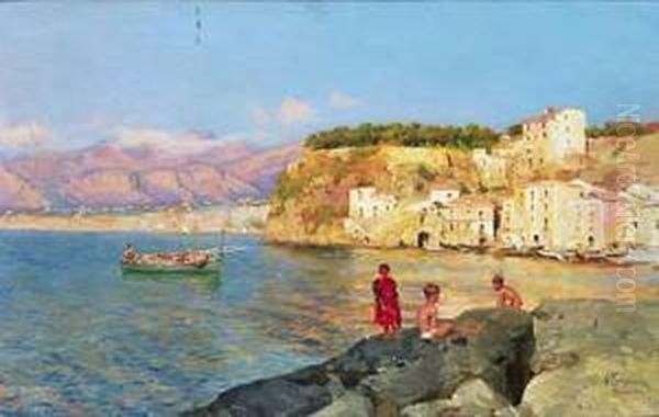 Playa De Sorrento Oil Painting by Alceste Campriani