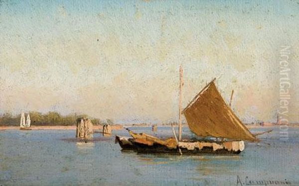 Marina Con Barche Oil Painting by Alceste Campriani