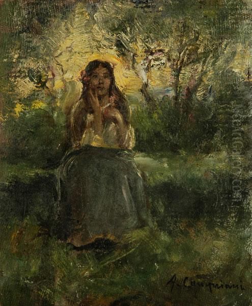 Ragazza Seduta Nel Bosco Oil Painting by Alceste Campriani