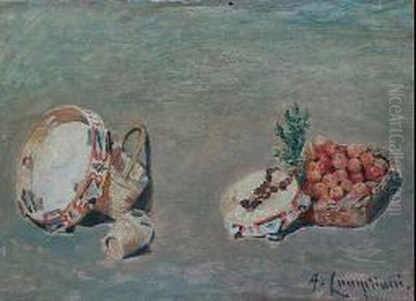 Frutta E Tamburelli Oil Painting by Alceste Campriani