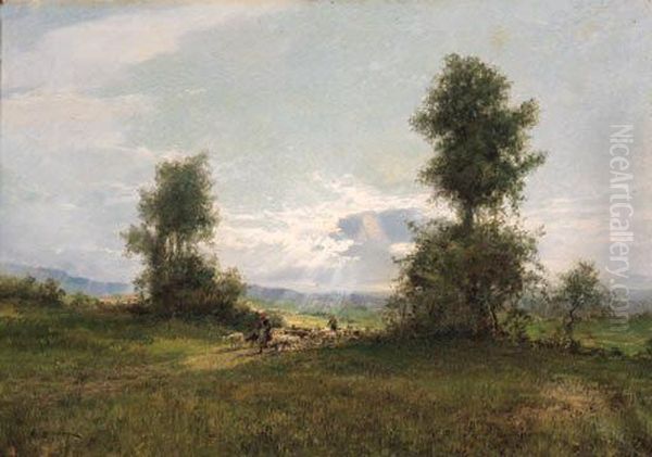 Paesaggio Con Ritorno Del Gregge Oil Painting by Alceste Campriani