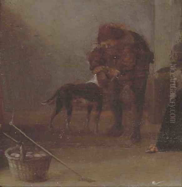 A peasant with his dog Oil Painting by Adriaen Brouwer