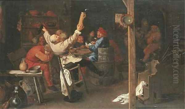 Boors drinking and making merry in an inn Oil Painting by Adriaen Brouwer