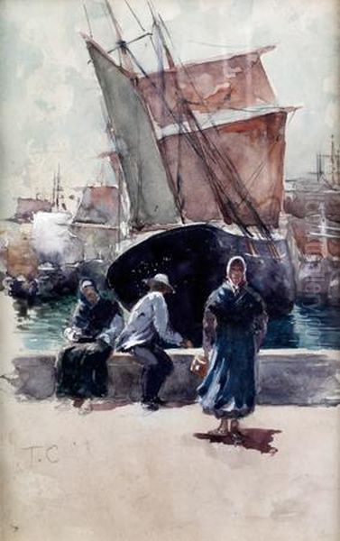 Puerto De Santander Oil Painting by Tomas Campuzano Y Aguirre