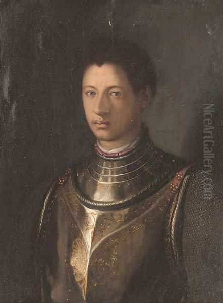 Portrait of a gentleman, bust-length, in armour Oil Painting by Agnolo Bronzino