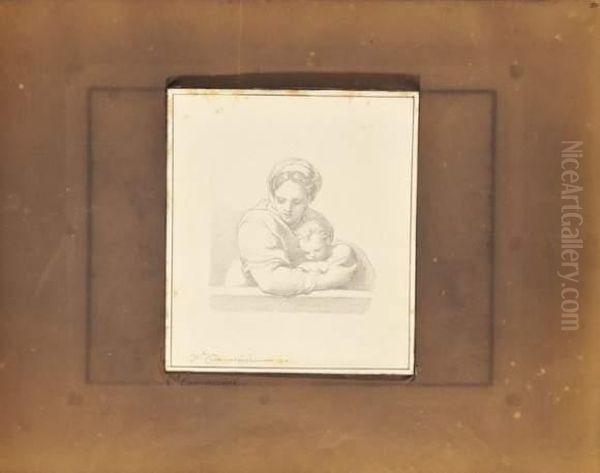 Femme Et Son Enfant Dans L'embrasure D'une Fenetre Oil Painting by Vincenzo Camuccini