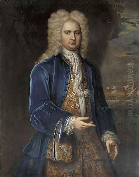 Portrait of Captain Hercules Baker (1689-1744) Oil Painting by Alexis-Simon Belle