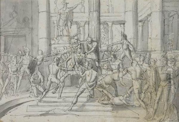 The Assassination Of Caesar Oil Painting by Vincenzo Camuccini