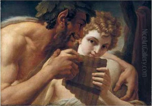 Pan And Apollo Oil Painting by Vincenzo Camuccini