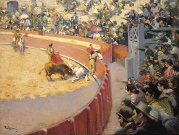 Corrida De Toros (le Combat De Tauraux) Oil Painting by Ricardo Canals y Llambi