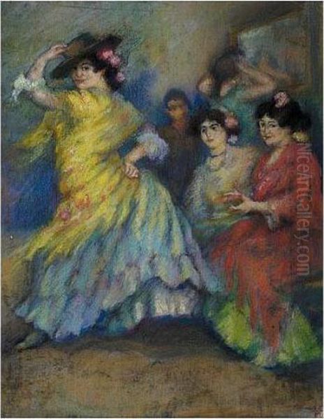 Bailaora (dancing The Flamenco) Oil Painting by Ricardo Canals y Llambi