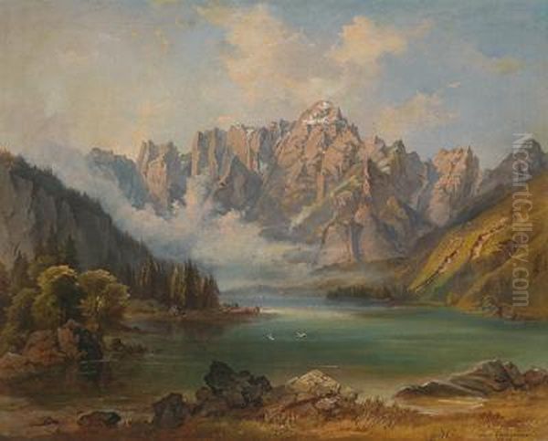 Der Weissenfeldersee Mit Blick Auf Den Mangart Oil Painting by Jacob Canciani