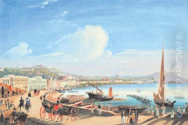 La Riviera Di Chiaia Da Mergellina Oil Painting by Salvatore Candido