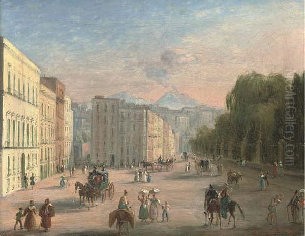 A Bustling Neapolitan Street Oil Painting by Salvatore Candido