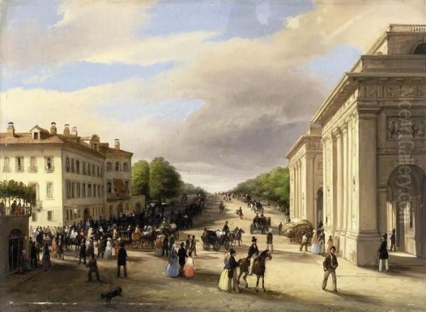 Porta Venezia Con Figure A Passeggio, Milano Oil Painting by Carlo Canella