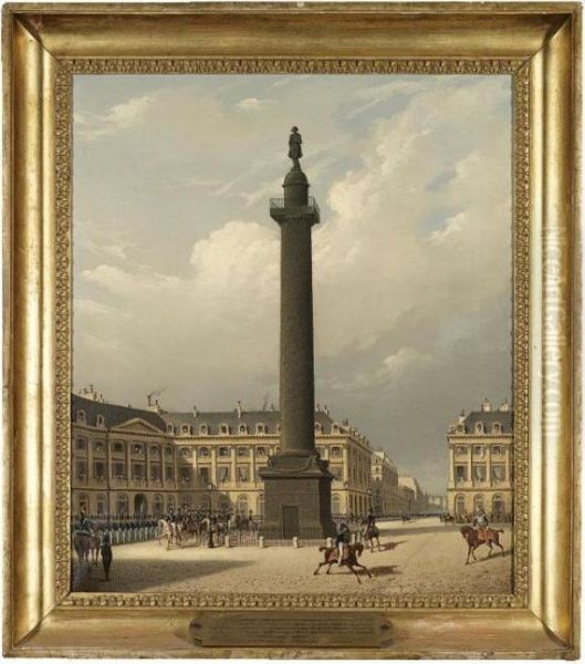 Paris, A View Of Place Vendome Oil Painting by Carlo Canella