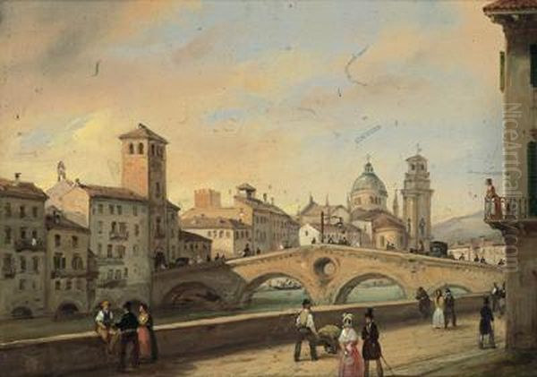 Veduta Del Ponte Della Pietra, In Verona Oil Painting by Carlo Canella