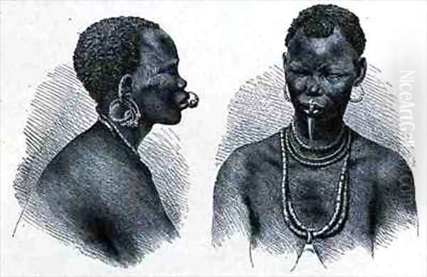 Moru woman with lip ornament Oil Painting by Richard Buchta