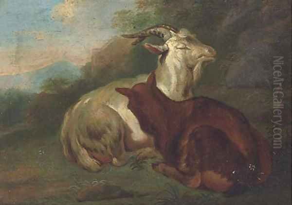 Goats in a landscape Oil Painting by Johann Rudolf Byss