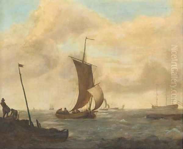 A coastal landscape with shipping in choppy waters Oil Painting by Ludolf Backhuysen