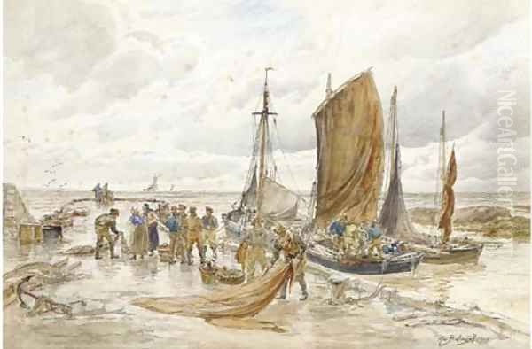 Unloading the catch, Largo, Fife Oil Painting by Alexander Ballingall