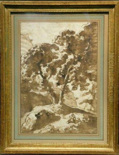 Figures Under Trees Oil Painting by Remigio Cantagallina