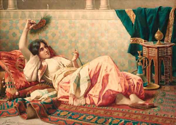 A reclining oriental beauty Oil Painting by Federico Ballesio