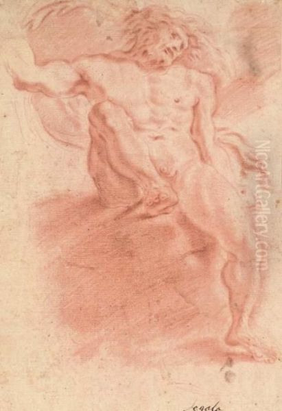 A Seated Nude Lifting His Right 
Leg: A Study For Jupiter Fulgator (recto); A Study Of A Seated Nude 
Holding A Staff (verso) Oil Painting by Domenico Maria Canuti