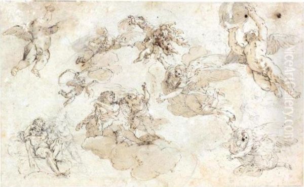 A Sheet Of Studies For A Ceiling Decoration With Hercules Oil Painting by Domenico Maria Canuti