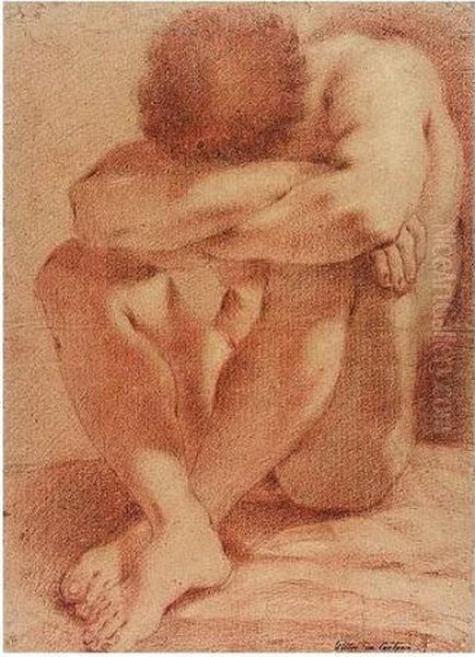 A Male Nude Seated, His Knees Drawn Up And His Head Resting On His Crossed Arms Oil Painting by Domenico Maria Canuti