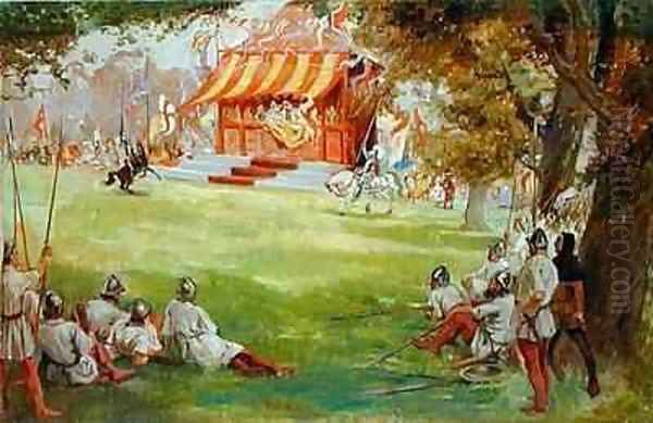 A Jousting Tournament, from 'Sir Nigel and the White Company' by Sir Arthur Conan Doyle's 1859-1930 Oil Painting by George Edmund Butler