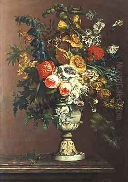 Still Life of Flowers in a Classical Vase Oil Painting by J. Buiterveld