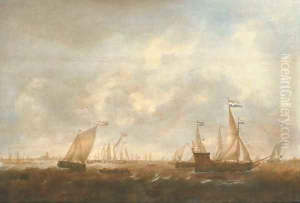 The Zeeland Fleet on the Merwede, Dordrecht in the distance Oil Painting by Jacob Adriaensz. Bellevois