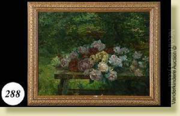 Gerbe De Roses Sur Un Banc Oil Painting by Jean Capeinick