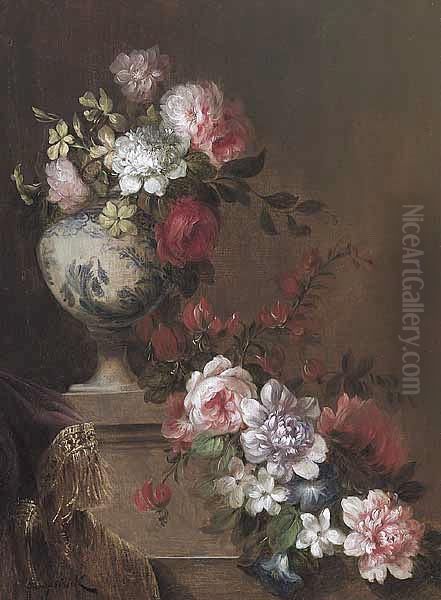 Floral Still Life In Porcelain Vase Oil Painting by Jean Capeinick