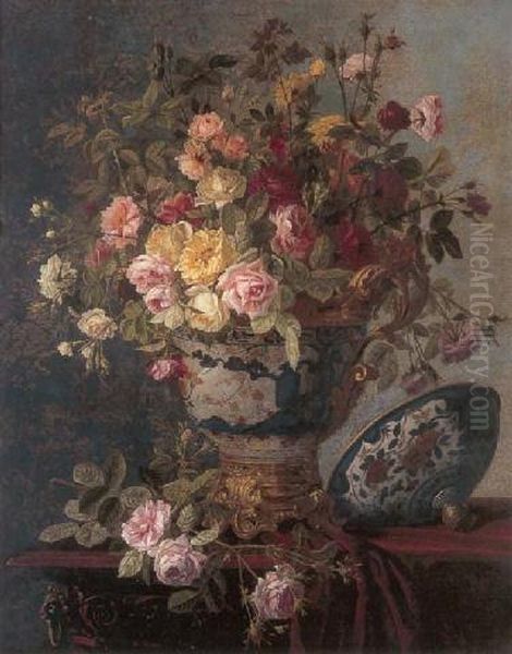 Still Life With Roses In An Oriental Vase Oil Painting by Jean Capeinick