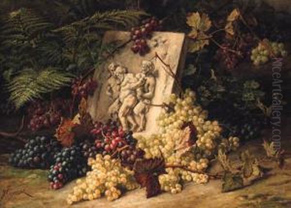 A Stone Relief Depicting The Drunken Silenus Amidst Grapes Oil Painting by Jean Capeinick