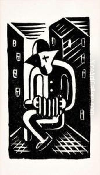 Harmonikar Oil Painting by Josef Capek