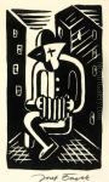 Harmonikar Oil Painting by Josef Capek