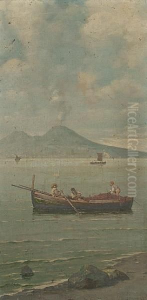 Rowing Before Vesuvius Oil Painting by Vittorio Capessiero